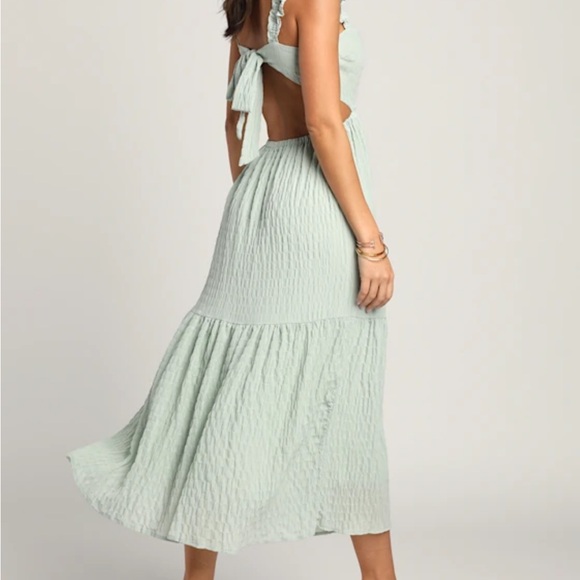 Dreamiest Darling Mint Smocked Tie Back Tiered Midi Dress - Picture 4 of 6
